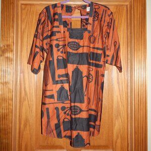 Vintage 70s NEIMAN MARCUS Smock Apron Cotton Made Japan Kitchen Utensil Pattern